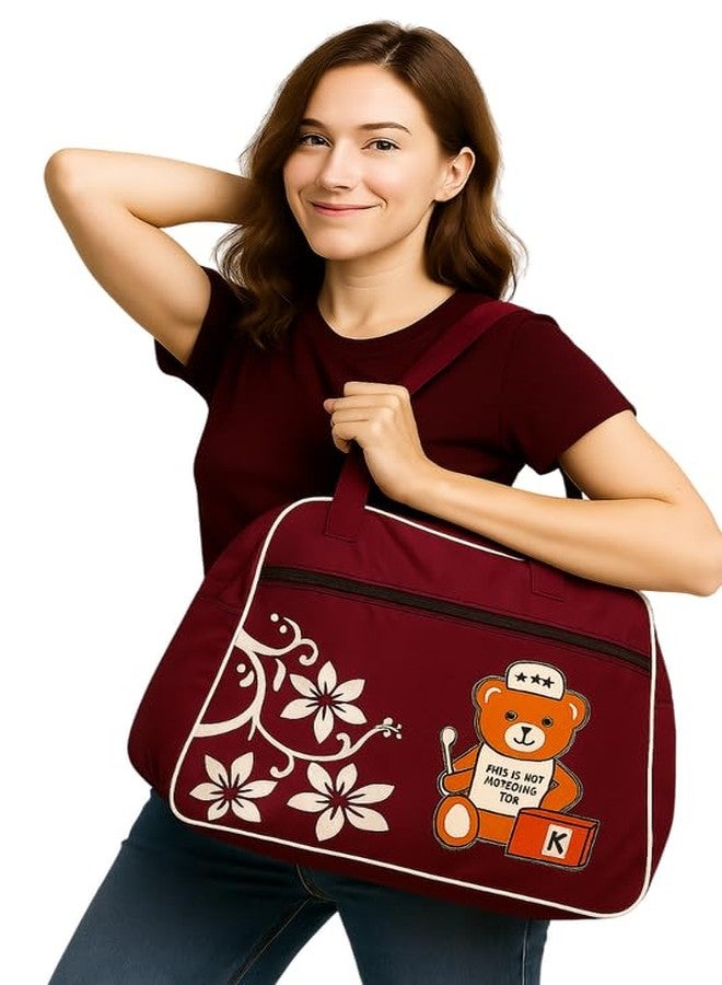 Malvina Travel Duffle Bag - Cartoon Bear & Floral Design (Red) - Image 3